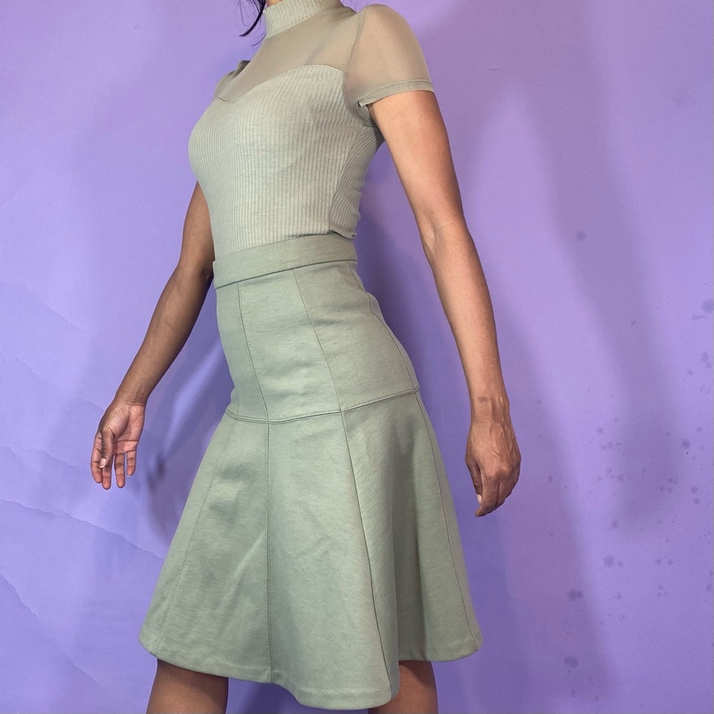 Sage Green Flare Midi Skirt - Picture 1 of 6